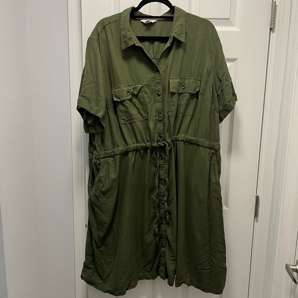 Croft & Barrow Plus Button Down Utility Olive Dress Size 3x - Picture 3 of 6